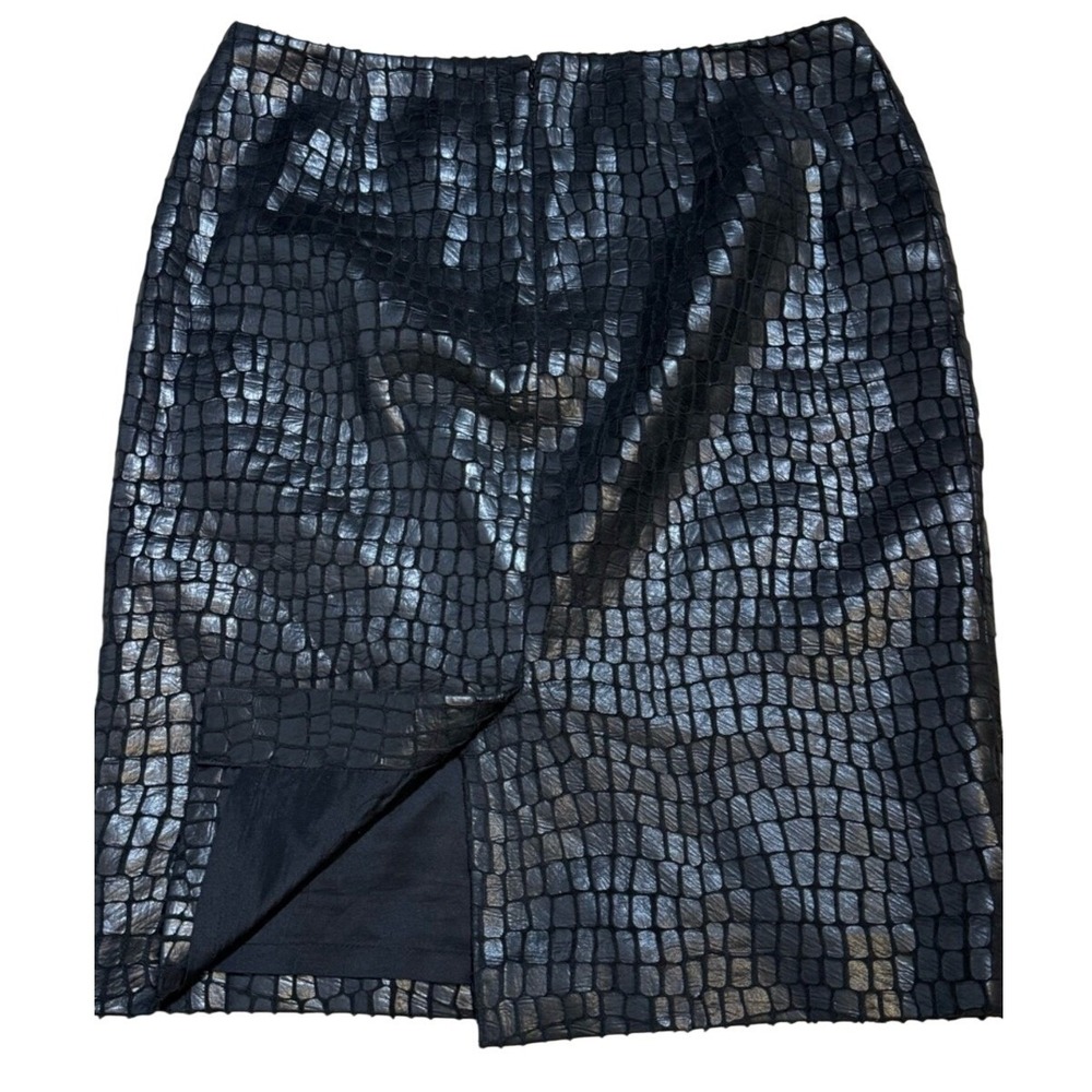 Black Croc Embossed Pencil Skirt Faux Leather Y2K Anne Klein Size 6 Maximalism - Picture 6 of 13